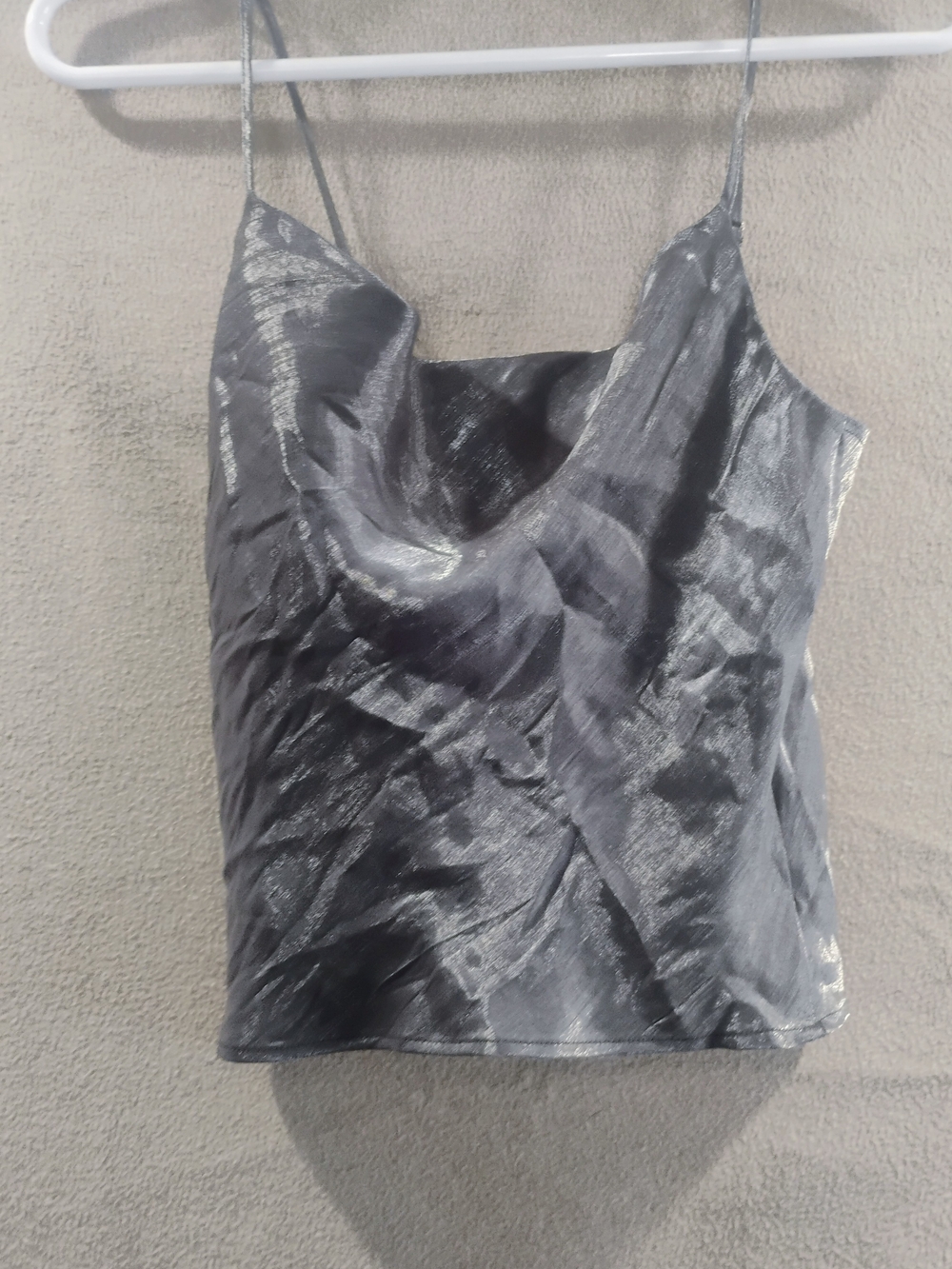 Satin Cowl Neck Camisole in Silver